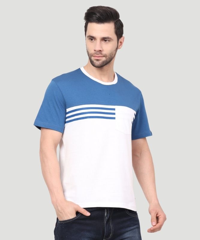 Men's White Colorblock Half Sleeves Regular Fit T-Shirt